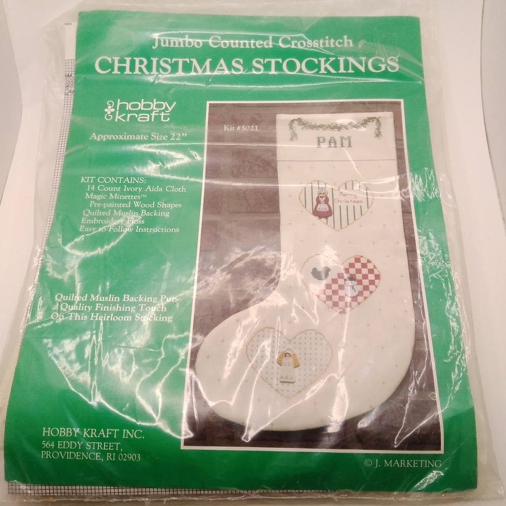 Jumbo Counted Cross stitch Christmas Stockings Kit # 5021 Hobby Kraft NOS 22"